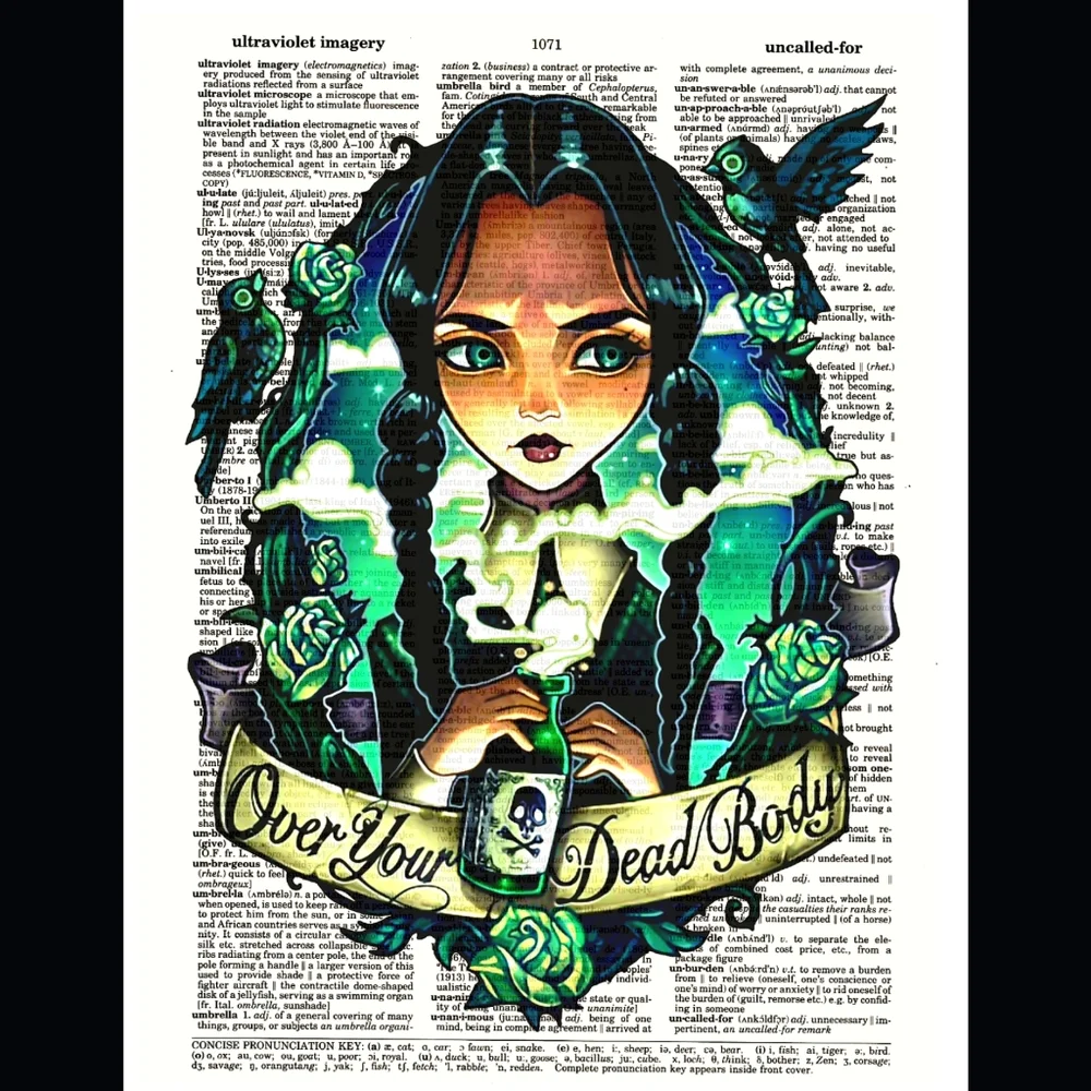 Wednesday Addams Bright Green Macabre Vintage Dictionary Art Print - Picture 4 of 5